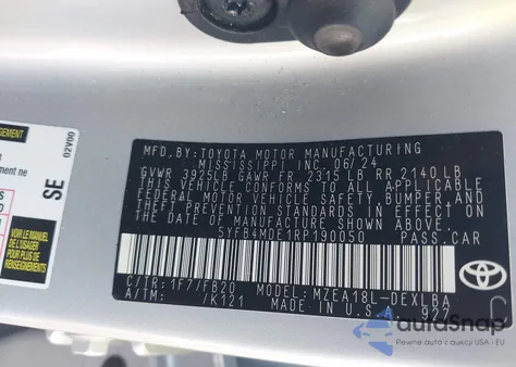 2024 Toyota Corolla Le из США, поврежденный, VIN 5YFB4MDE1RP190050